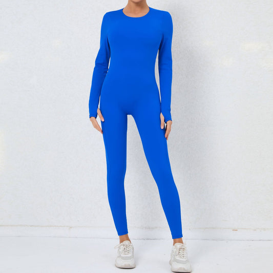 Royal Blue Neck Long Sleeve Jumpsuit