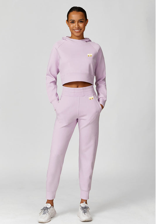 Orchid Petal Two Piece Tracksuit Set Long Sleeve Cropped Hoodie with Jogger