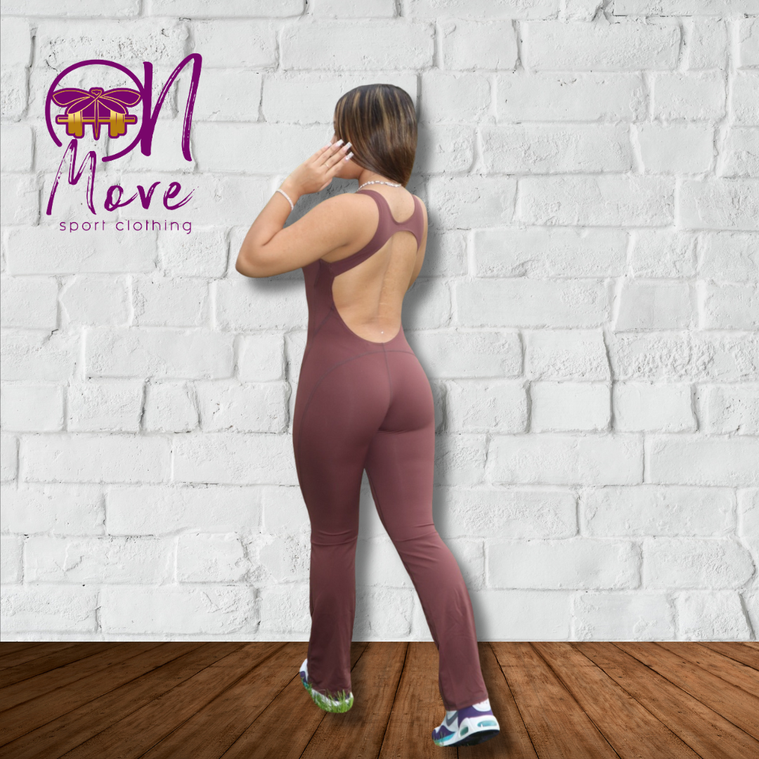 Brown Sleeveless Backless Flare Jumpsuit