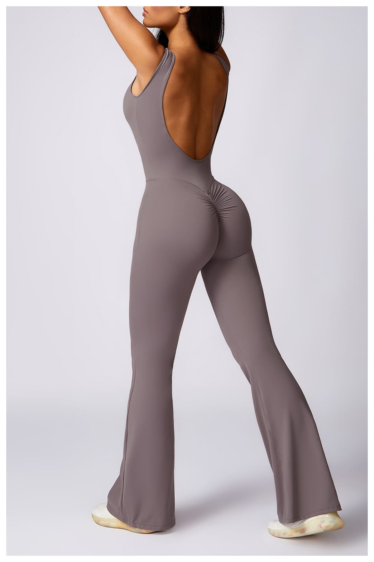 Stone U-Back Scrunch Butt Flare Jumpsuit