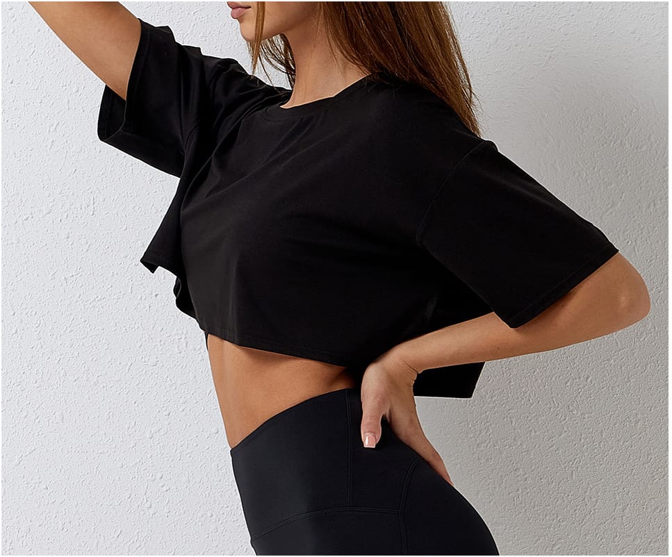 Black Loose Workout Crop Top
