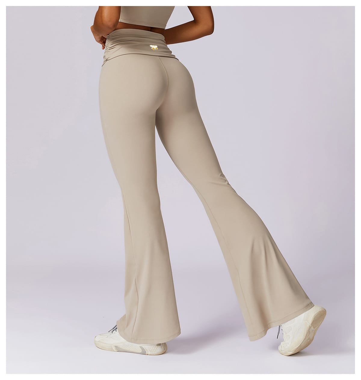 Khaki Asymmetric Fold-Over Waistband Flare Leggings