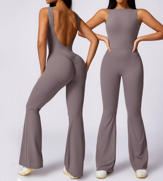 Stone U-Back Scrunch Butt Flare Jumpsuit