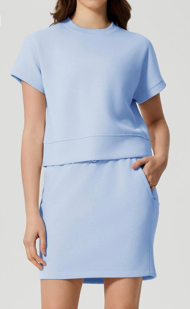Elevate Ease Pastel Blue Top & Skirt Set