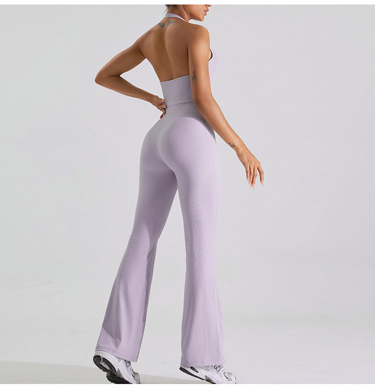 Lavender Halterneck Flare Jumpsuit