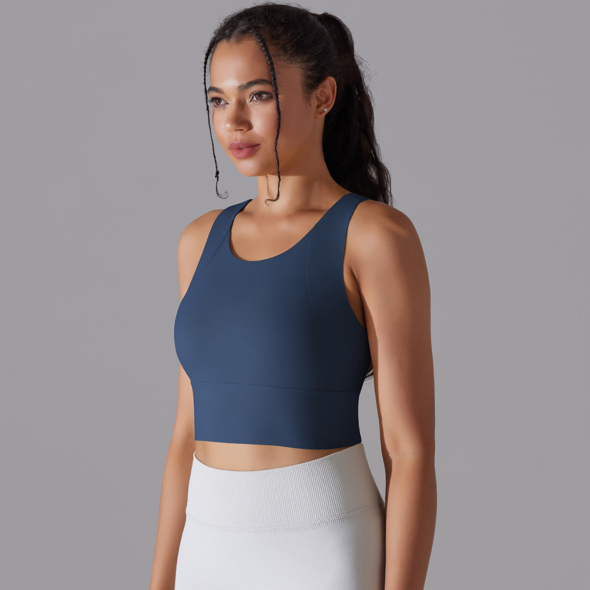 Navy Blue Sports Bra High Neck LongLine Compression