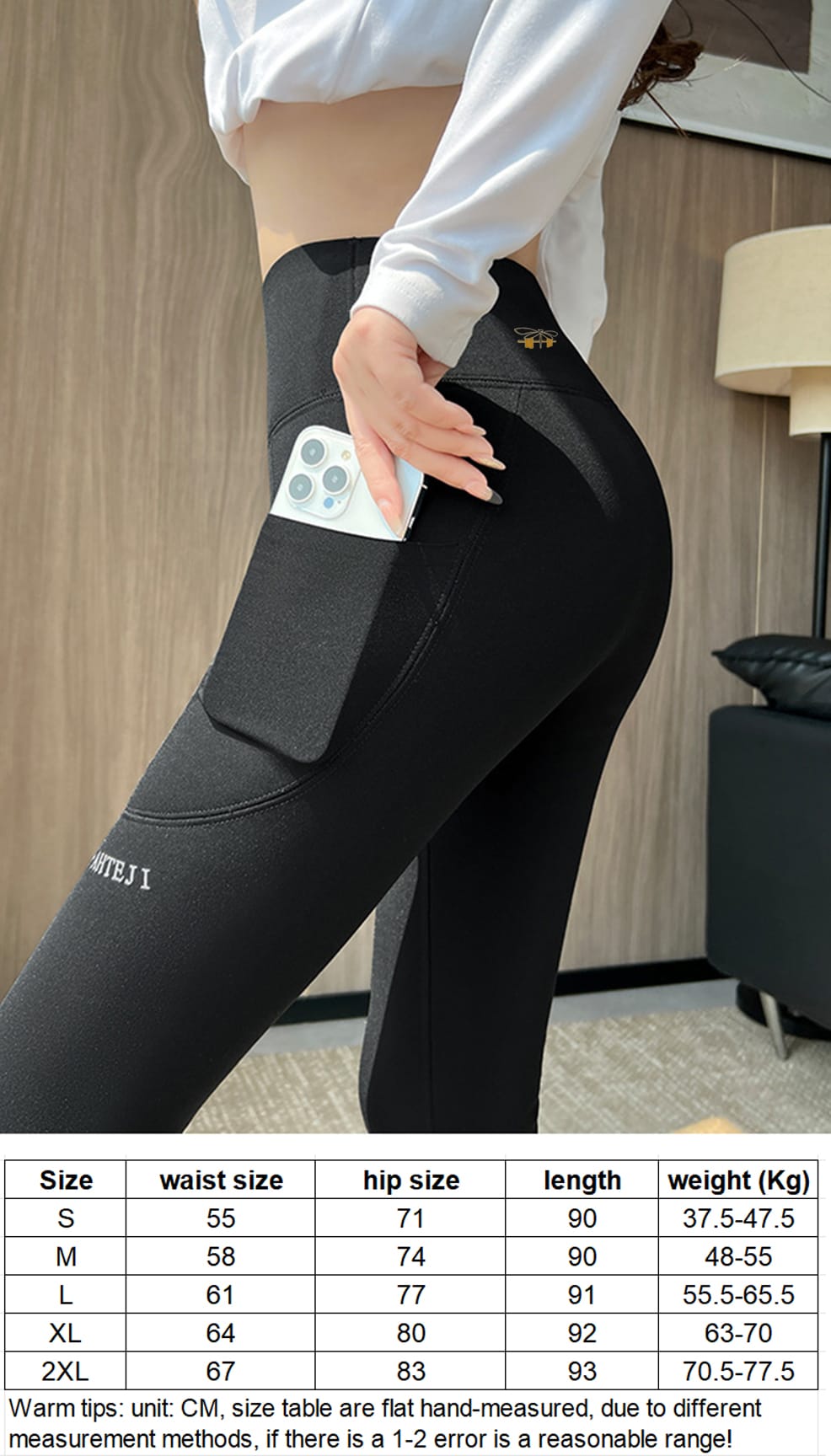 Black Fleece Lined Deep pockets Winter Leggings