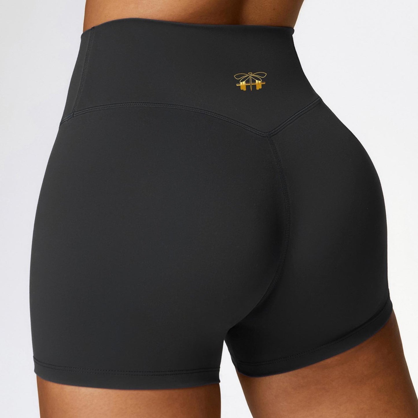 Black Sculpt V Back Booty Length Shorts