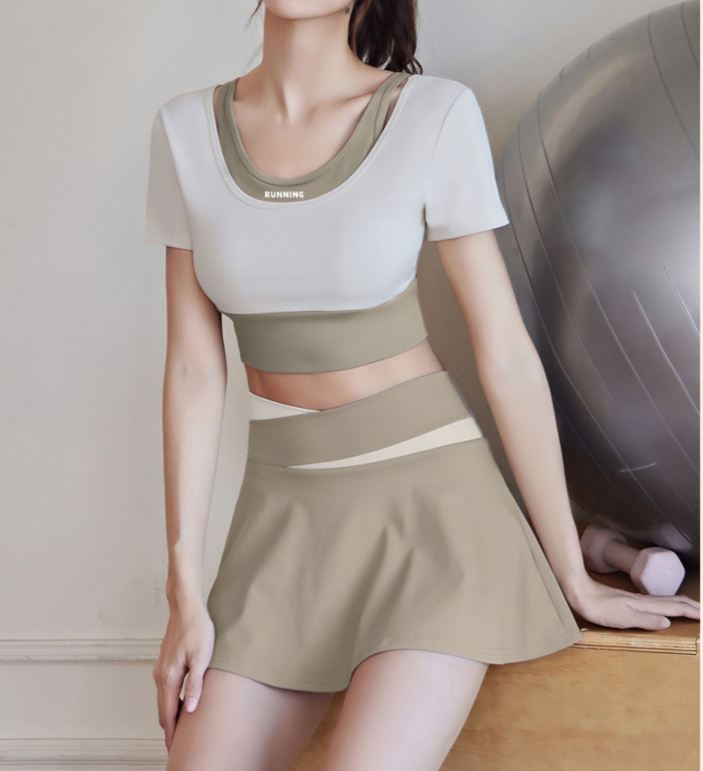 Beige and Nude Skirt and Crop Top set