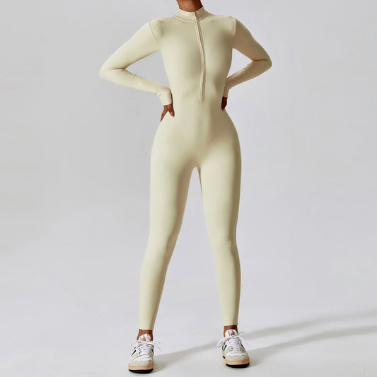 Ivory Long Sleeve Zipper Jumpsuit