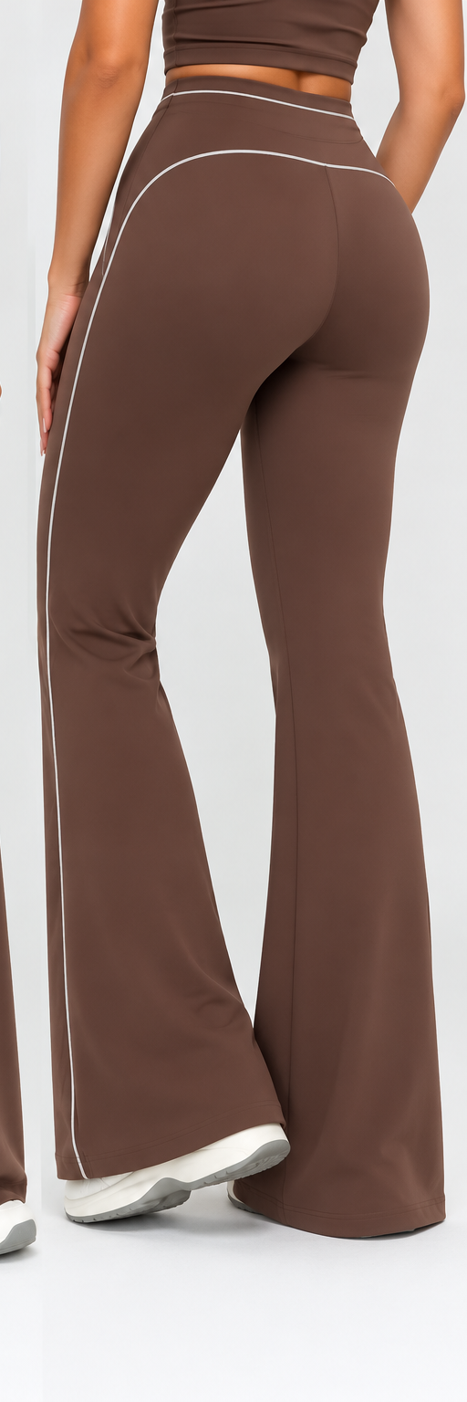 Chocolate Brown Contrast Piping Flare Leggings