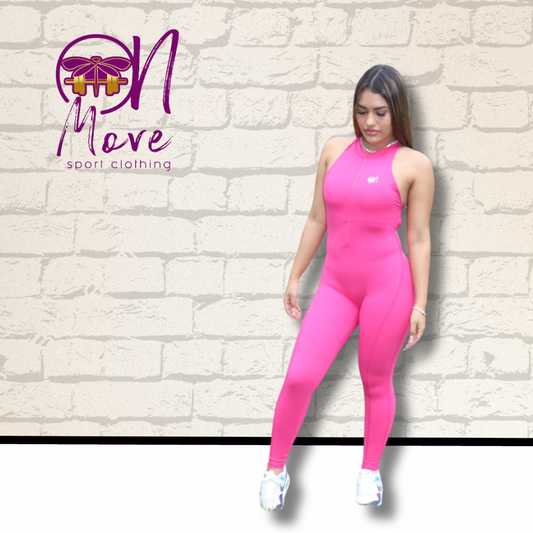 Hot Pink Sleeveless Zipper Scrunch Butt Jumpsuit