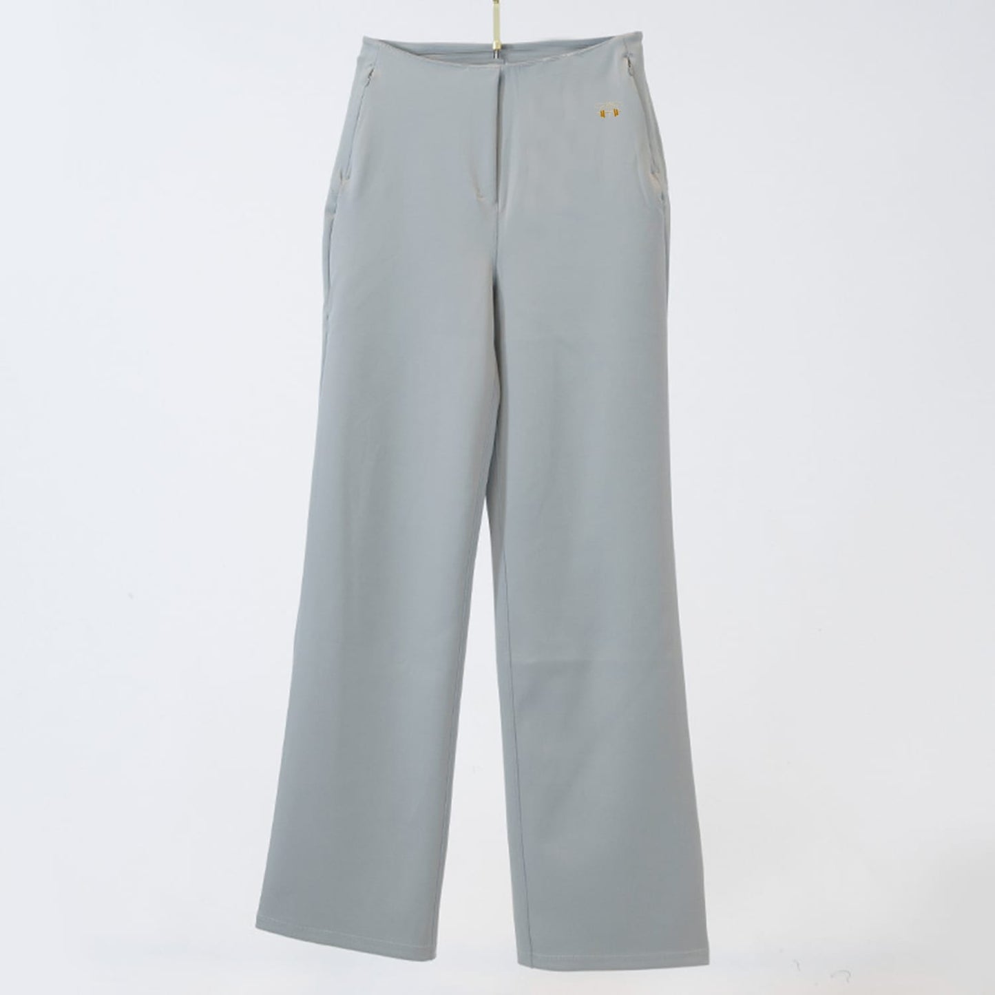 Gray Blue Stretch Knit Straight-Leg Pull-On Pant