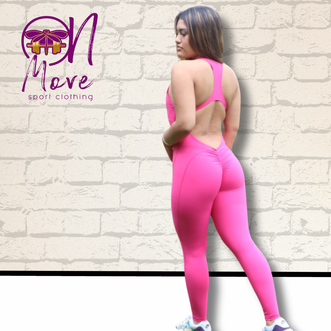 Hot Pink Sleeveless Zipper Scrunch Butt Jumpsuit
