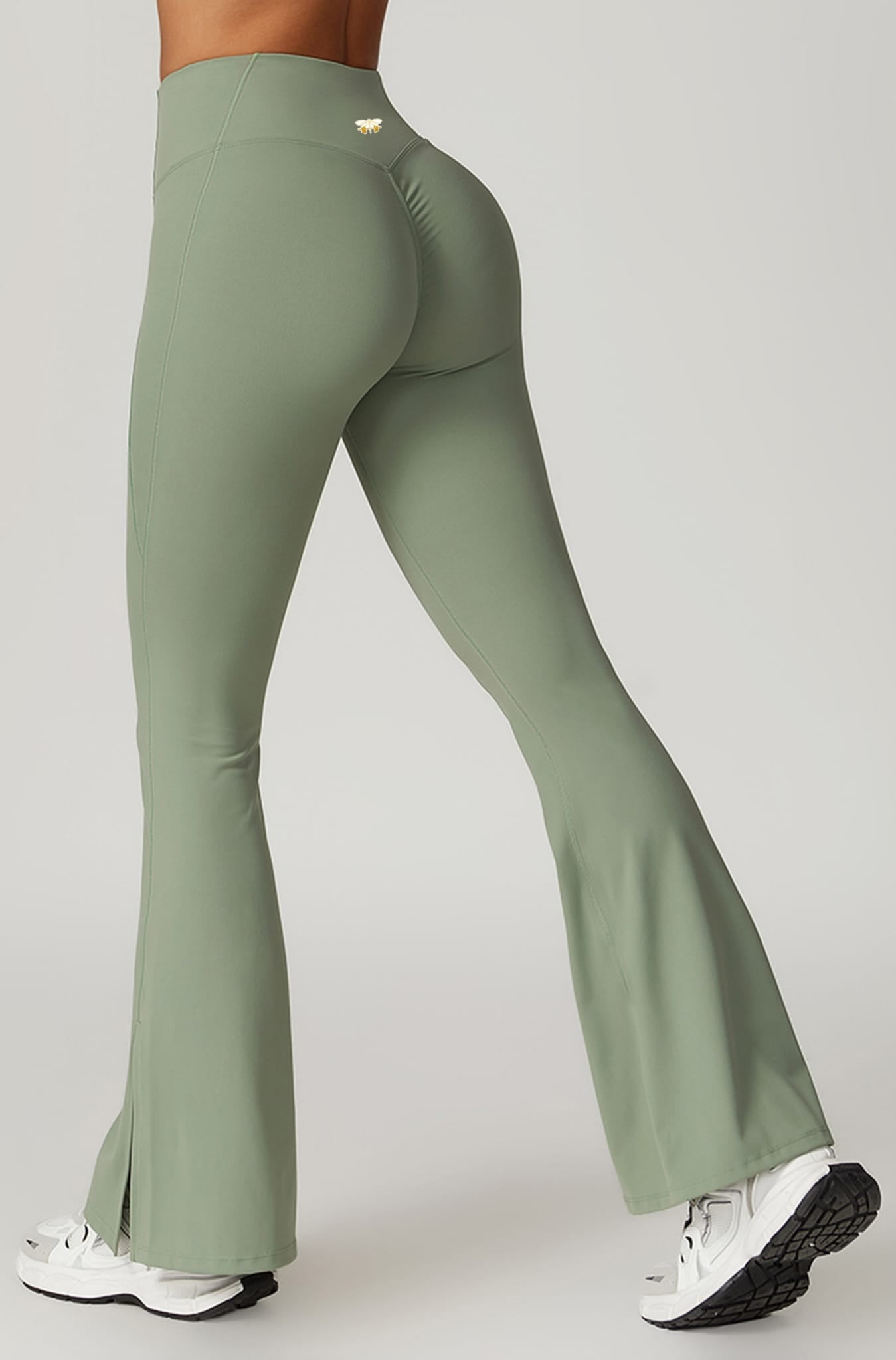Grey Green High Wasted Bootcut Sligthly Scruch Butt Flare Leggings