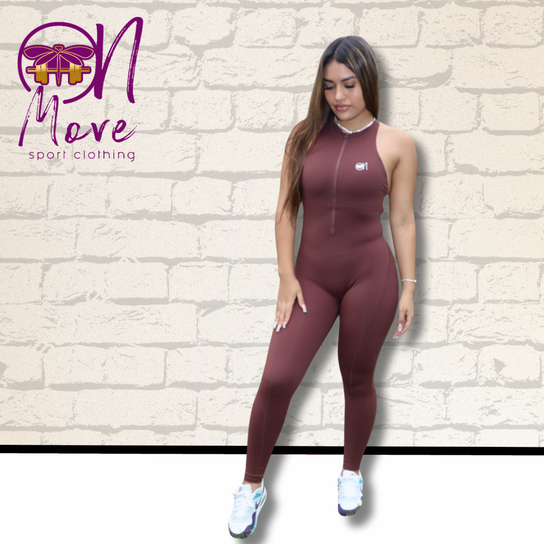 Brown Sleeveless Zipper Scrunch Butt Jumpsuit