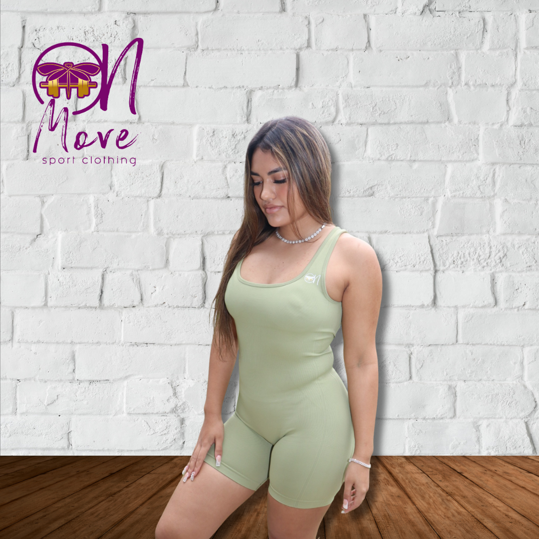 Sage Sleeveless Open Back Romper No Scrunch Butt