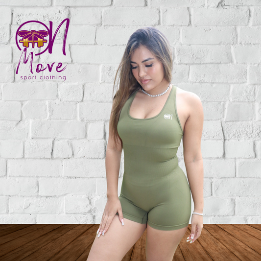 Green Army Tummy Control Sleeveless Romper