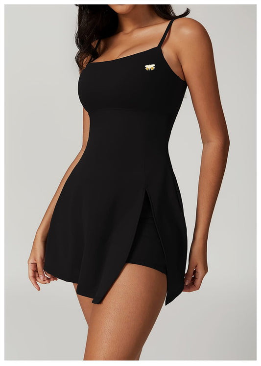 Black Square Neck Spaghetti Straps Tennis Dress