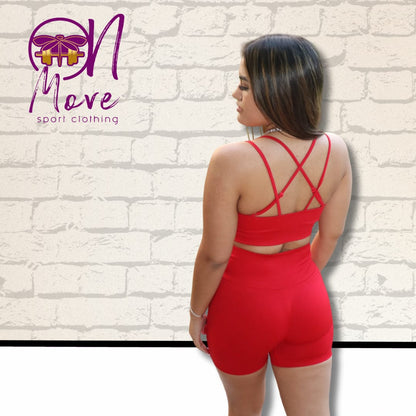 Red Set of Laced Strap and Contour Scrunch Short