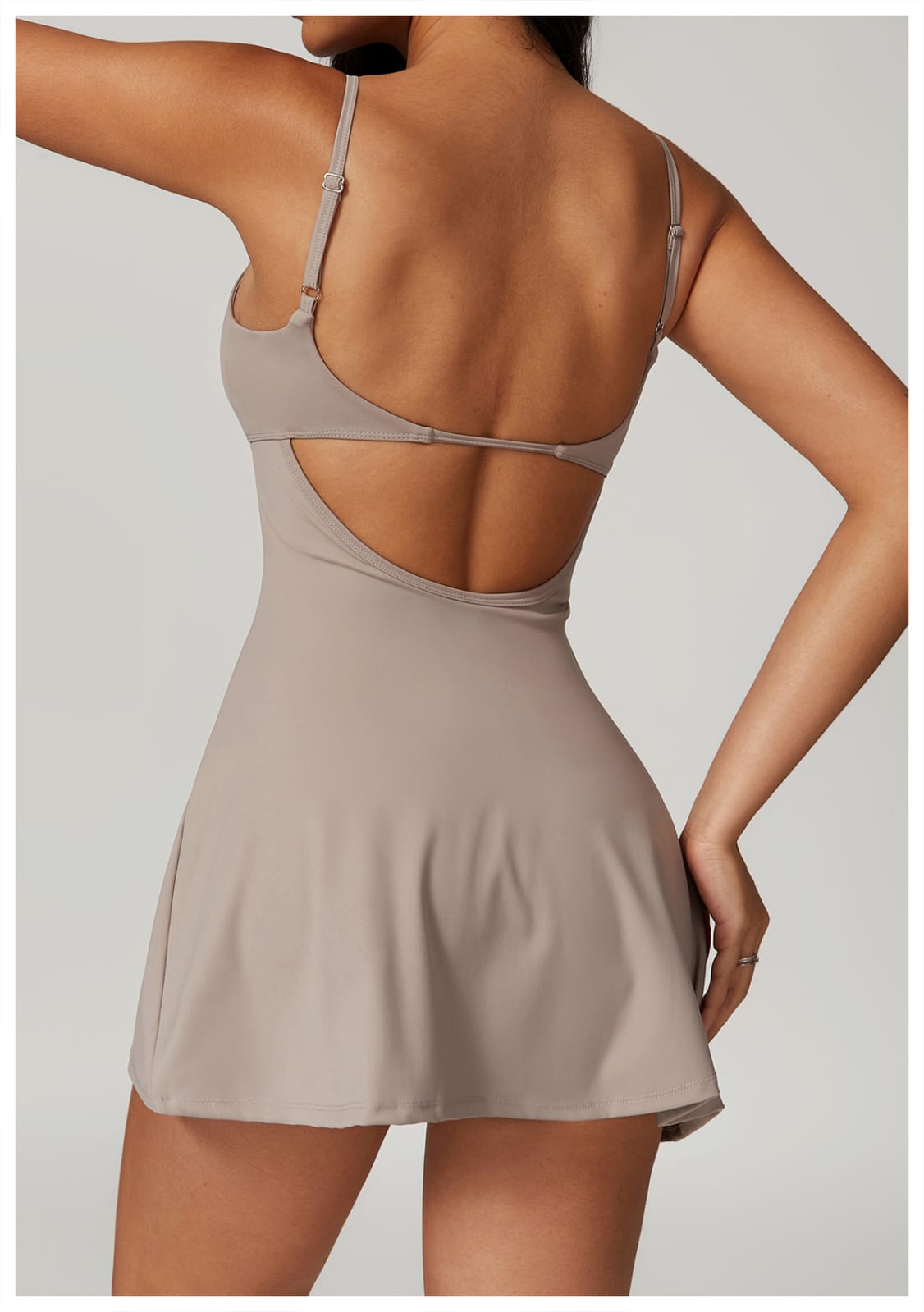 Tan square neck Tennis Dress With Shorts Spaghetti straps