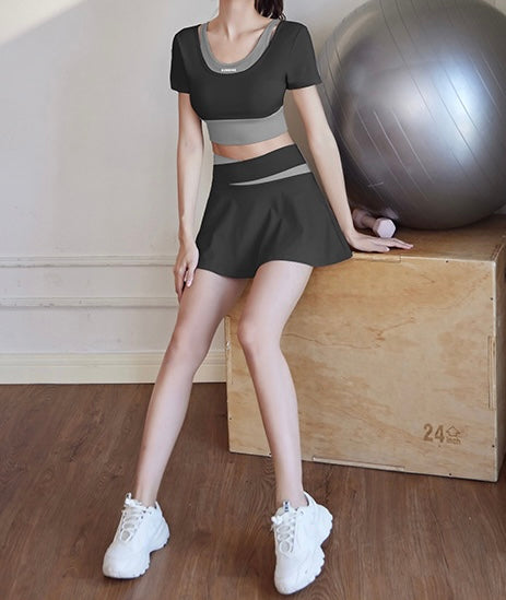 Black and Grey Skirt and Crop  top set