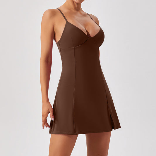 Brown V Neck Tennis Dress