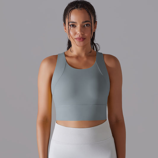 Pastel Gray Sports Bra High Neck: LongLine  Compression