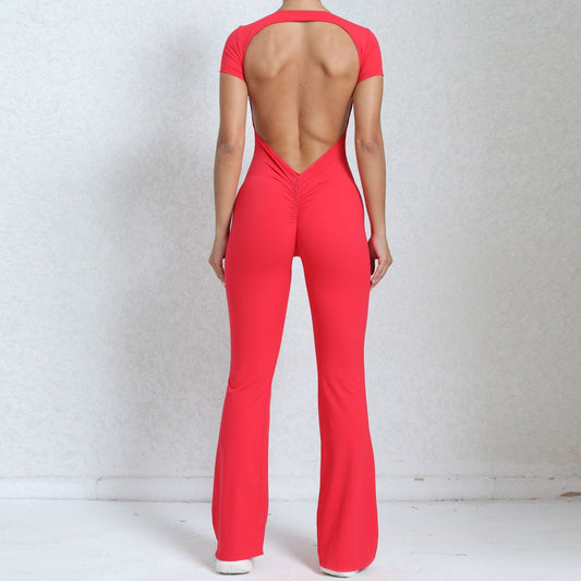 Red Neck Backless Scrunch Butt Jumpsuit