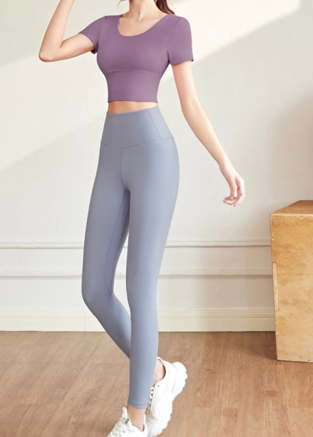 Purple Crop Top and Gray Legging set