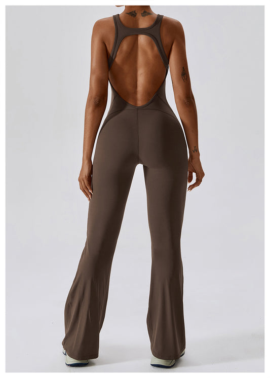 Brown Open Back Flare Jumpsuit