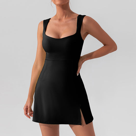 Black Square Neck Tennis Dress