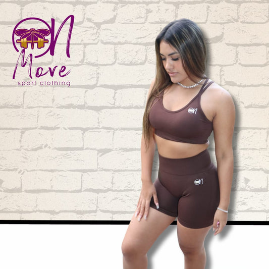 Brown Set of Laced Strap and Contour Scrunch Short