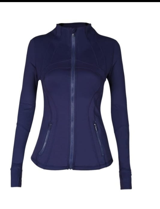 Navy Blue Golden Zip Aligned Sculpt Jacket