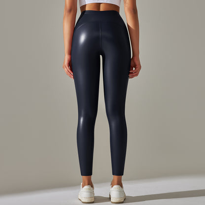 Blue Faux Leather Leggings Pants