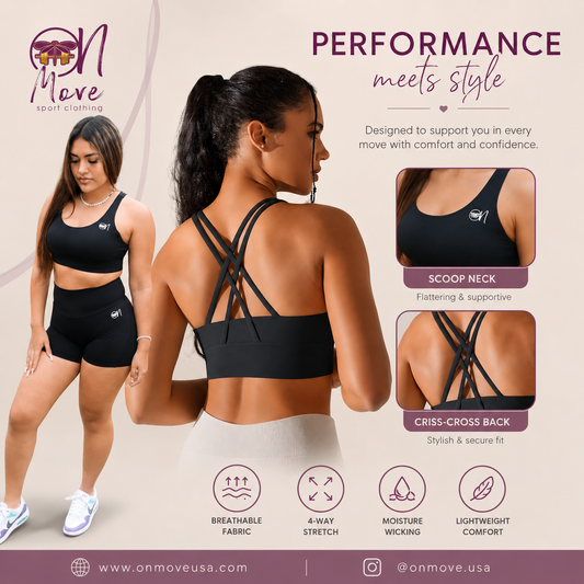 Black Laced Back Sport Bra