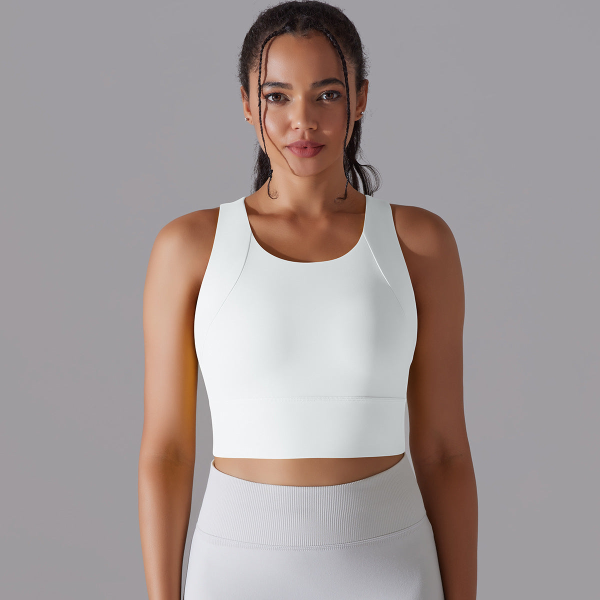 White Sports Bra High Neck : Longline Compression