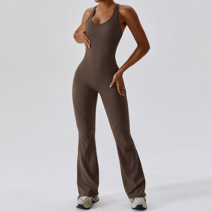 Brown Open Back Flare Jumpsuit