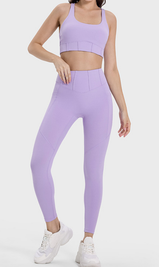 Ribbed Lavender Sport Bra and Legging Set