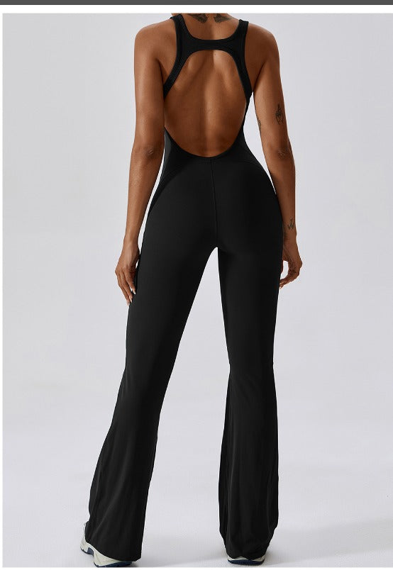 Black Sleeveless Backless Flare Jumpsuit