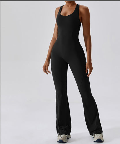 Black Sleeveless Backless Flare Jumpsuit