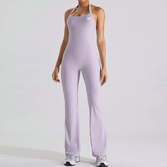 Lavender Halterneck Flare Jumpsuit