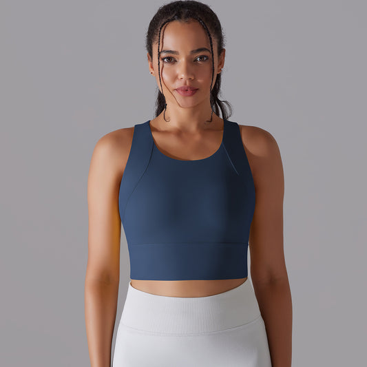 Navy Blue Sports Bra High Neck LongLine  Compression