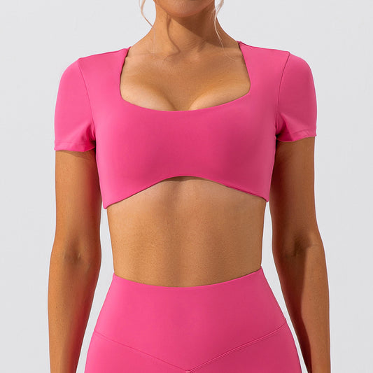 Pink Short Sleeve Crop Top