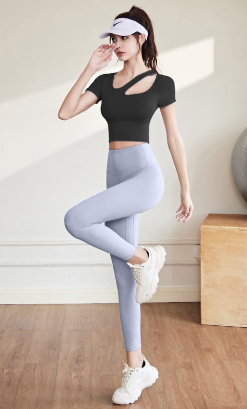 Black Cropped Tank Top and Gray Legging Set