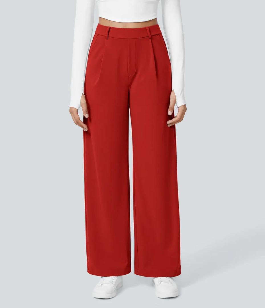 Fire Red Chic Flow Wide-Leg Pants