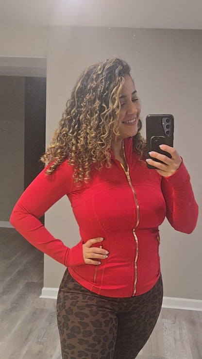 Red Golden Zip Aligned Sculpt Jacket