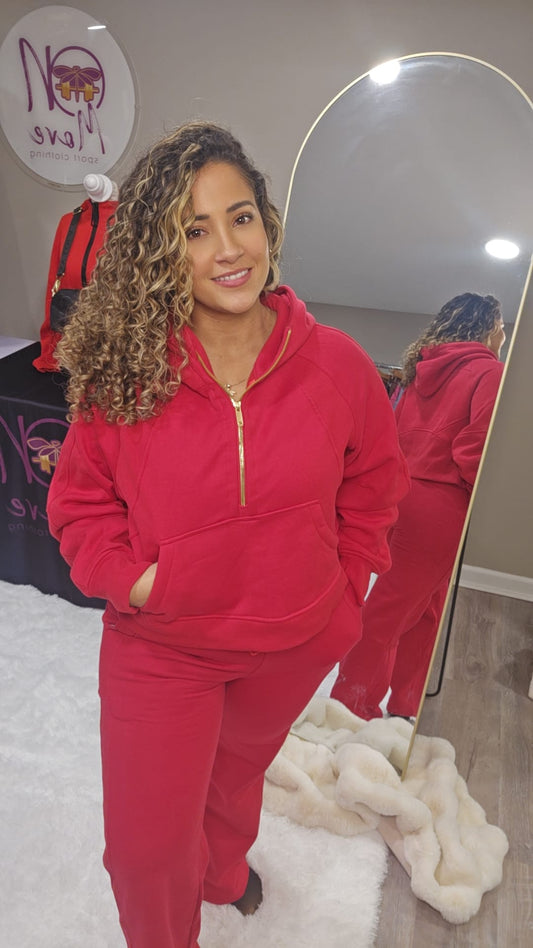 Fire Red Scuba & Flare Sweatpant Set