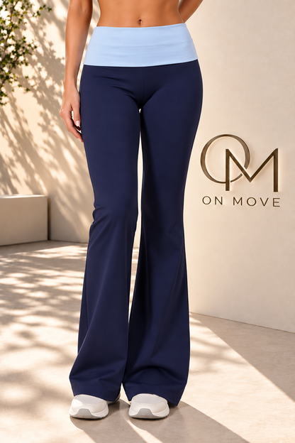 Two-Tone Flare Leggings – Navy Blue & Baby Blue