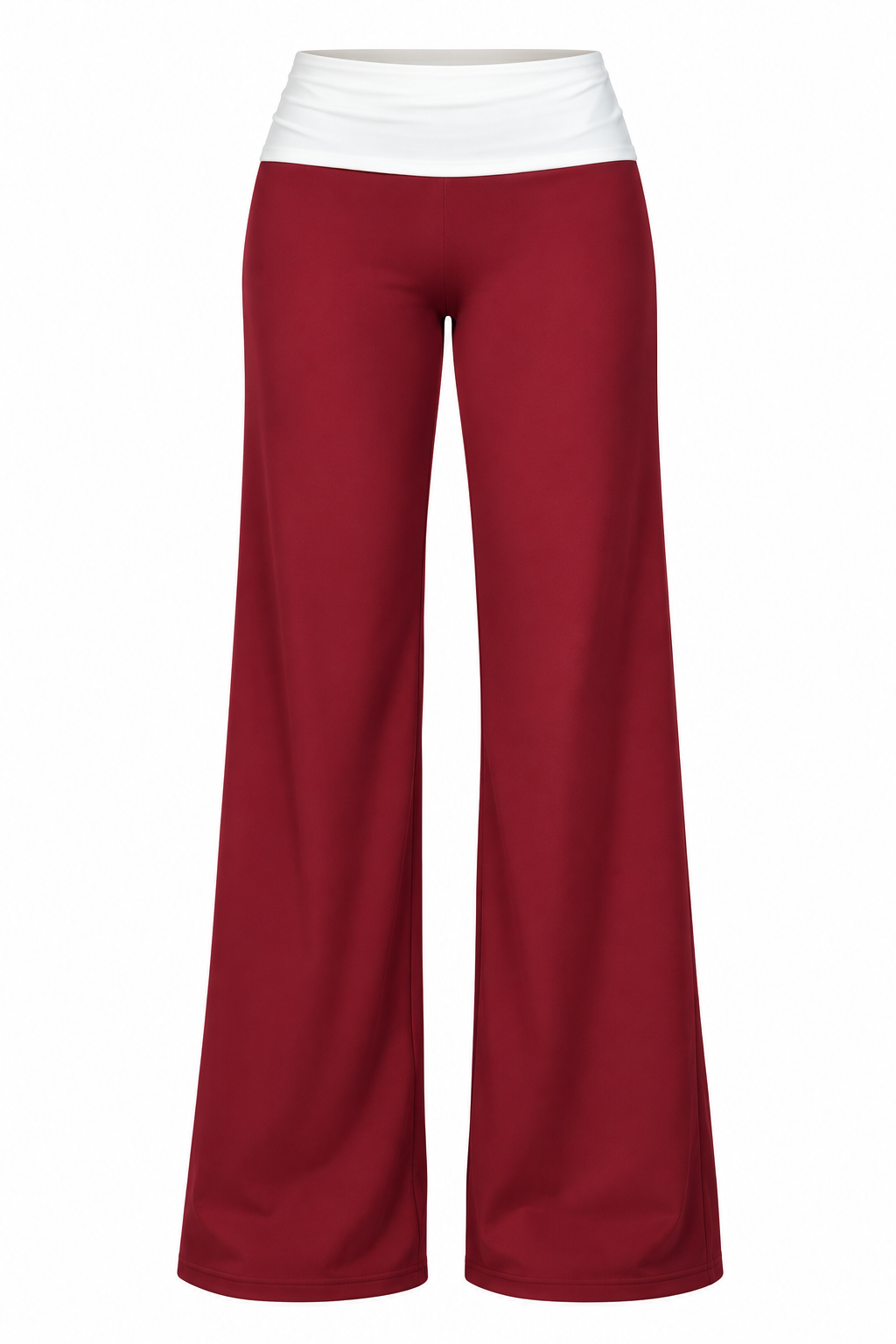Burgundy Fold-Over Waist Wide-Leg Pants